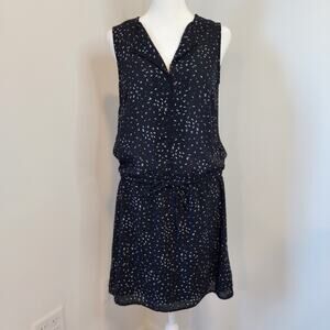 Etam Midi Dress Womens Small Black with White Sprinkles Sleeveless Drop Waist